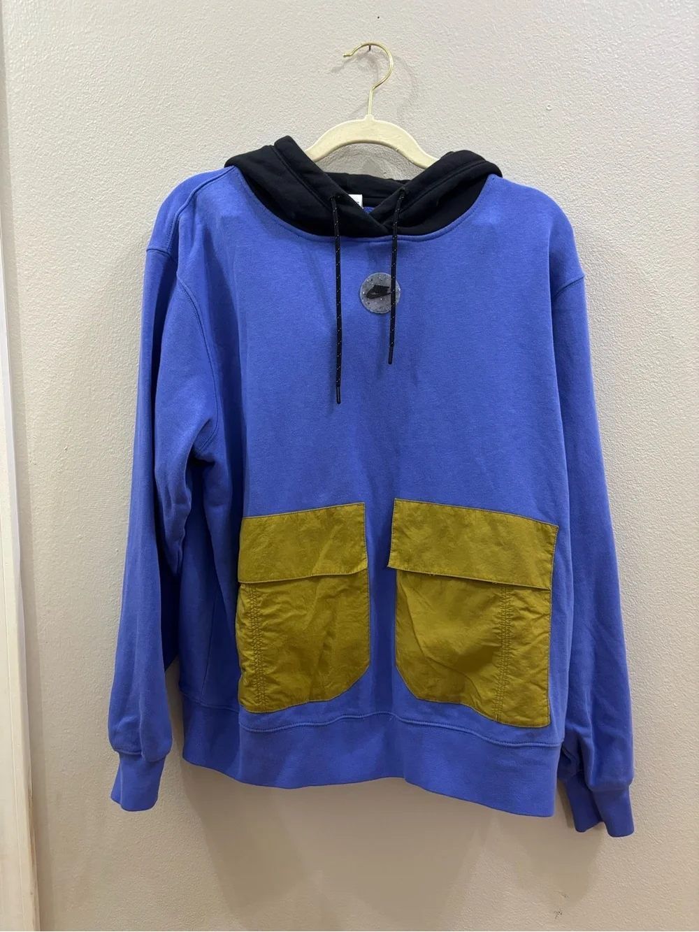 Nike Light Blue Hoodie with Mustard Pockets size small